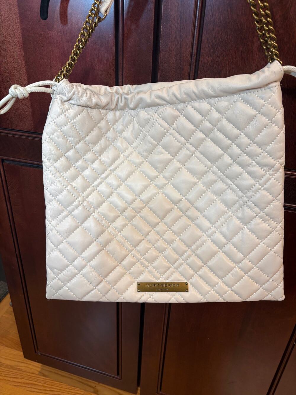 Kurt Geiger Quilted Leather Shoulder Brixton Purse Cream Chain Strap